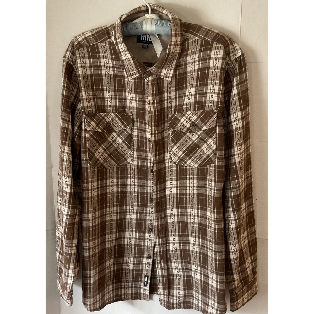 Frye Mens XL Brown Plaid  Long Sleeve Button Down Shirt western Americana